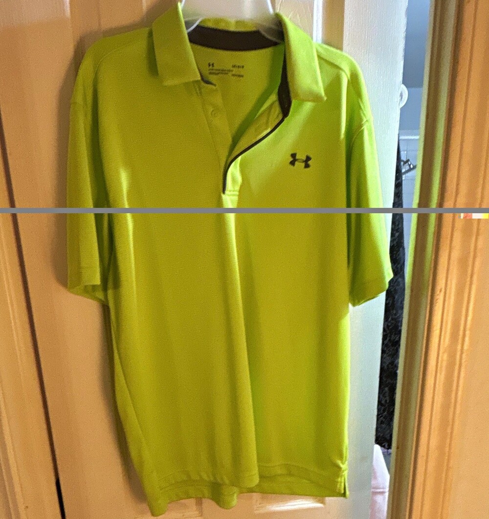 Under Armour HeatGear Men's Solid Green Short Sleeve Collared Polo Logo L